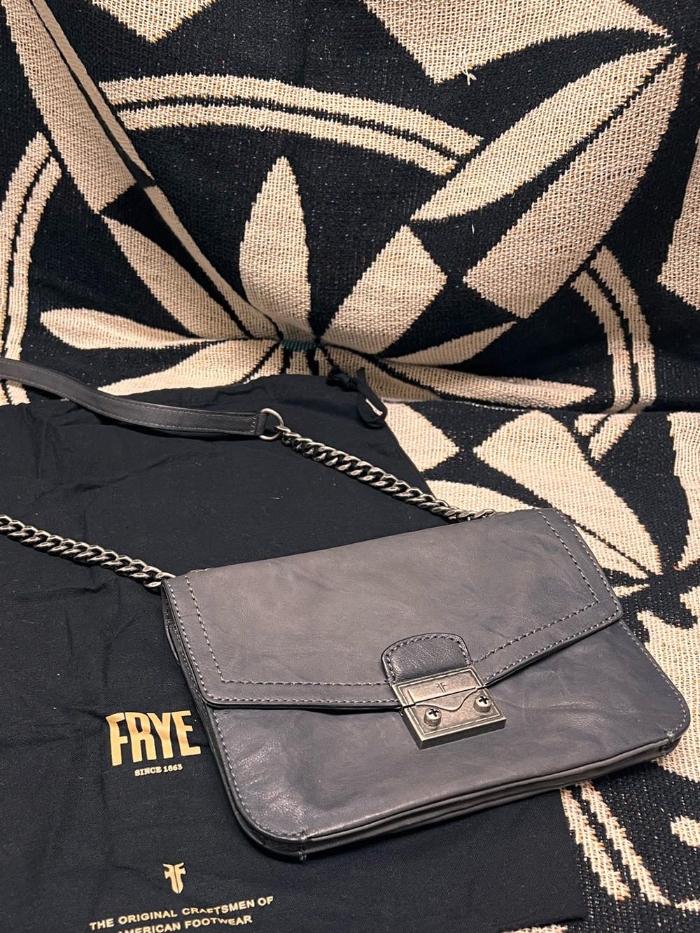 FRYE Slate Gray Leather Chain Strap Crossbody